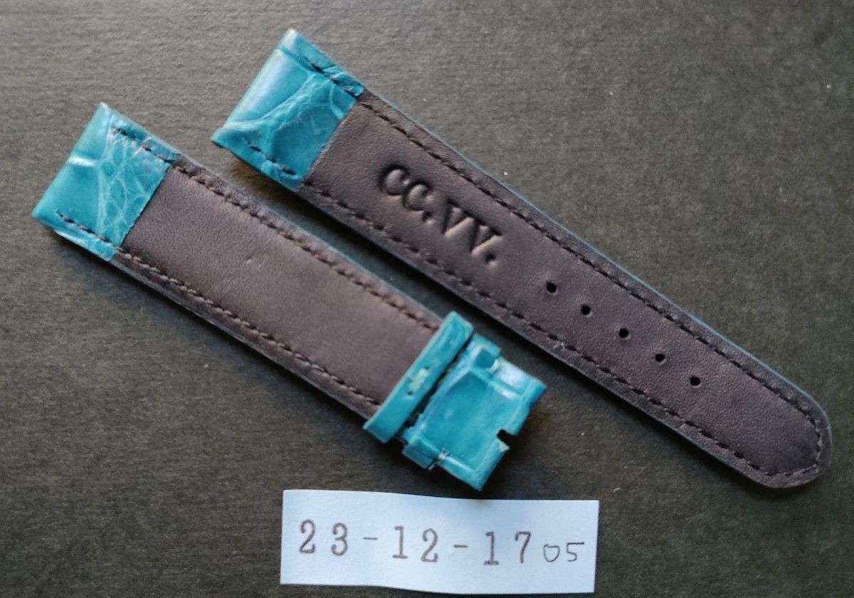 シャムワニ使用本革クロコダイル腕時計ベルト20mm ブルー 本物【商品番号23-12-17-05】