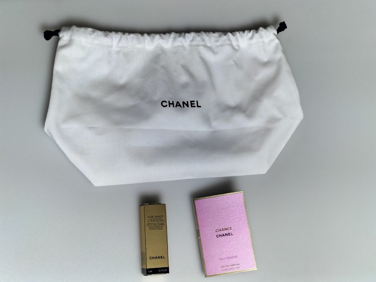 CHANEL シャネル 巾着ポーチ/チャンス オータンドゥル オードゥ パルファム /サブリマージュ デマキヤン コンフォートN (サンプル)_画像1