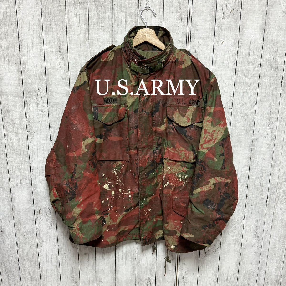 【希少】80s.U.S.ARMY M-65 ペンキ迷彩フィールドジャケット！雰囲気◎_画像1