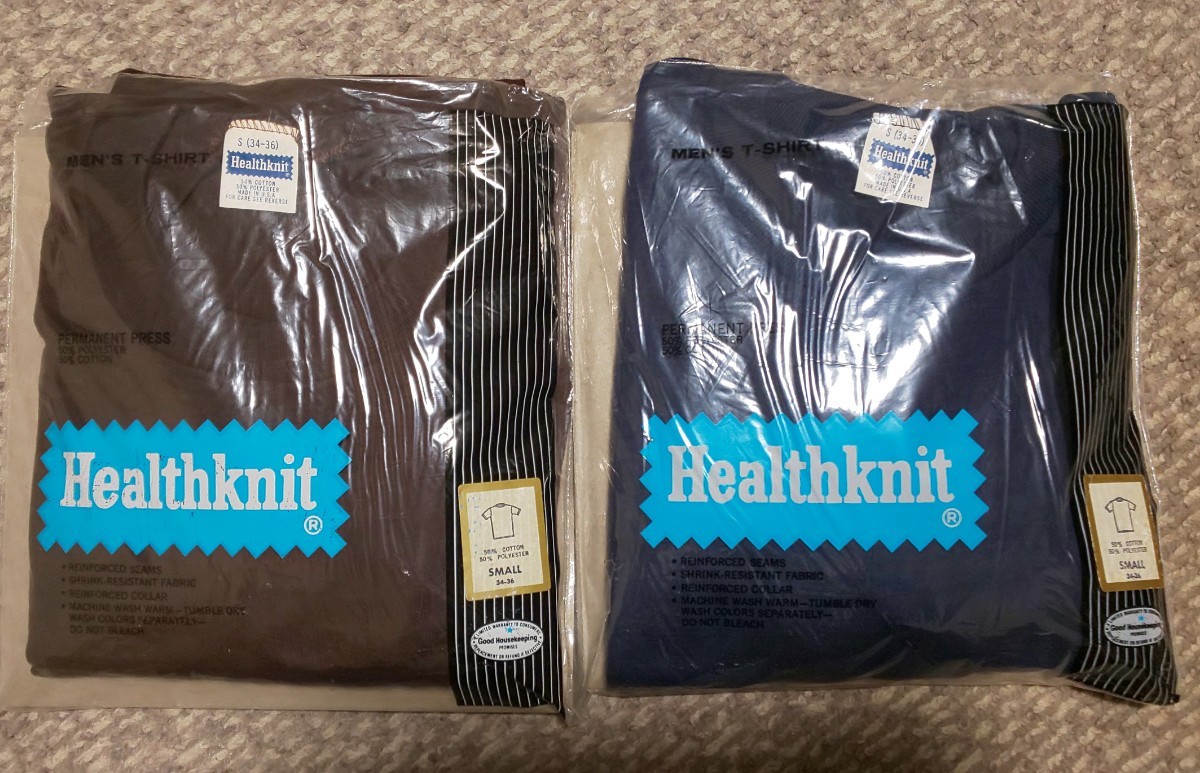 80年代 ビンテージ デッドストック Health knit 無地 パックTシャツ 2枚入り ネイビー ブラウン vintage dead OLD アメリカ製