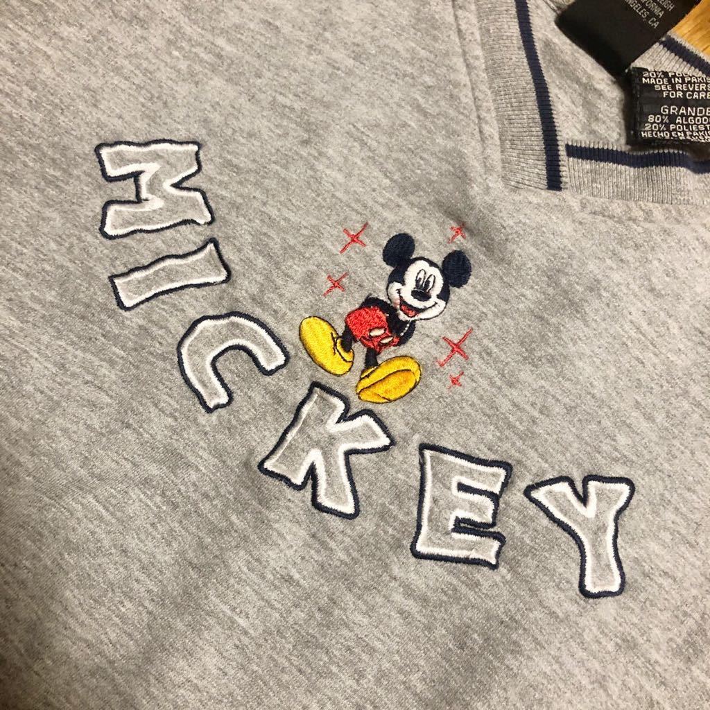 90s Disney オフィシャル スウェット ミッキー グレー Lサイズ ディズニー 刺繍_画像4