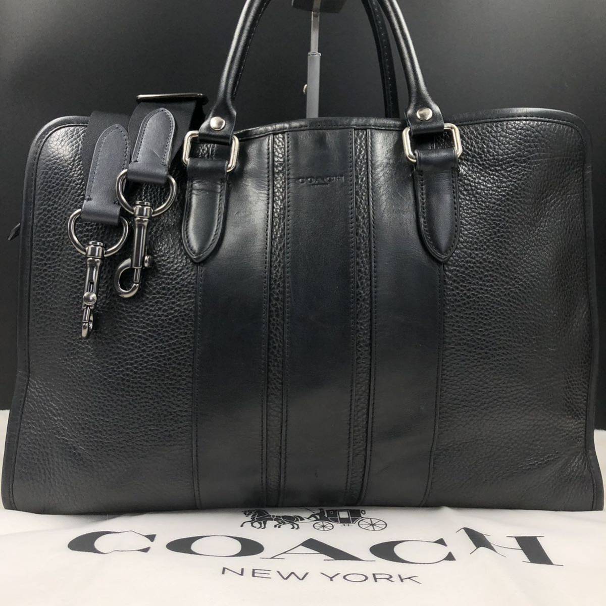 COACH コーチ ボンド メンズ ビジネスバッグ ブリーフケース ショルダー 2way ペブルレザー オールレザー シボ革 ブラック大容量 A4◎ 3層_画像2