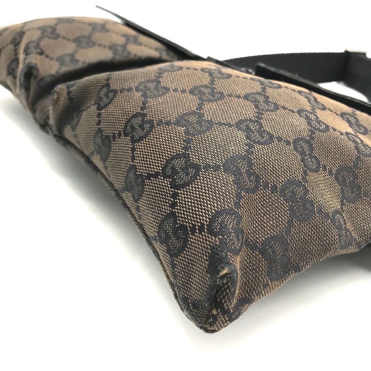 1円 GUCCI グッチ GGキャンバス レザー ボディバッグ ウエストポーチ ブラック a1905_画像5