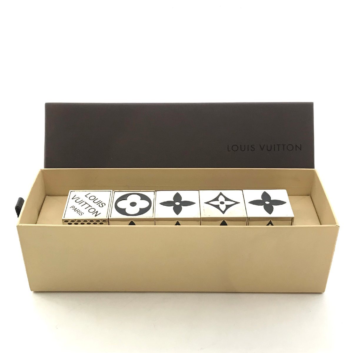 LOUISVUITTON ルイヴィトン モノグラム キューブ ゲーム ダイス メタル 箱付き 置物 限定品 美品 k1159