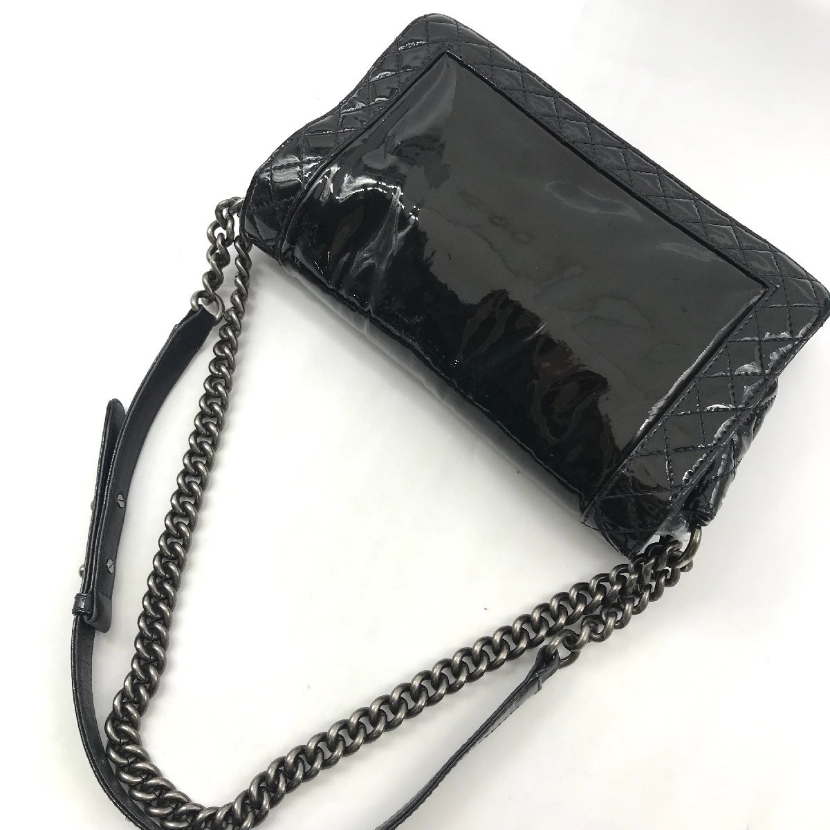 CHANEL ボーイ シャネル ココマーク エナメル チェーン ショルダー バッグ ブラック 良品 k158_画像2