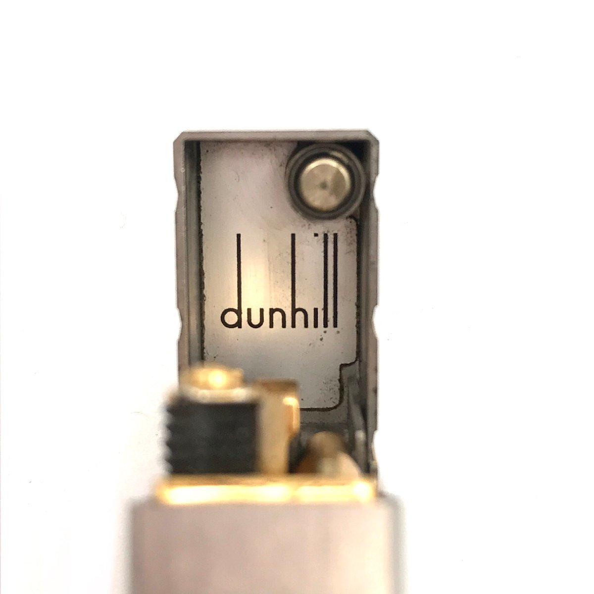 １円 良品 dunhill ダンヒル ローラー ガスライター ロゴ ストライプ コンビ シルバー ゴールド 着火良好 a2339_画像9