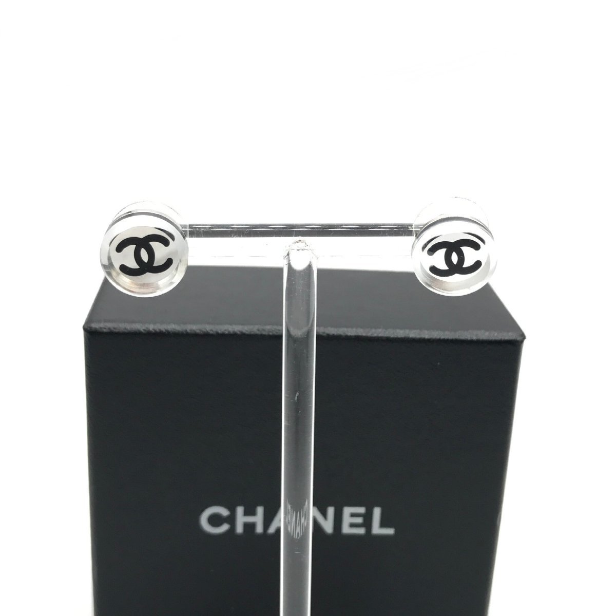 CHANEL シャネル クリア ココマーク ロゴ ピアス 良品 M9724_画像1