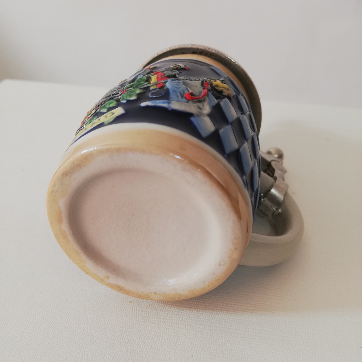 GERMANY DEUTSCHLAND ドイツ製 陶器製 ミニサイズ ビアマグ ビアジョッキ 高さ10.8cm [ビンテージ コレクション 置物 錫 蓋付き]の画像8