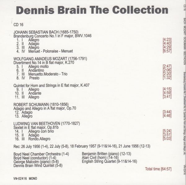 [CD/Venias]モーツァルト:ホルン五重奏曲他/D.ブレイン(hr)&イギリス弦楽四重奏団 1957.2.18他_画像2