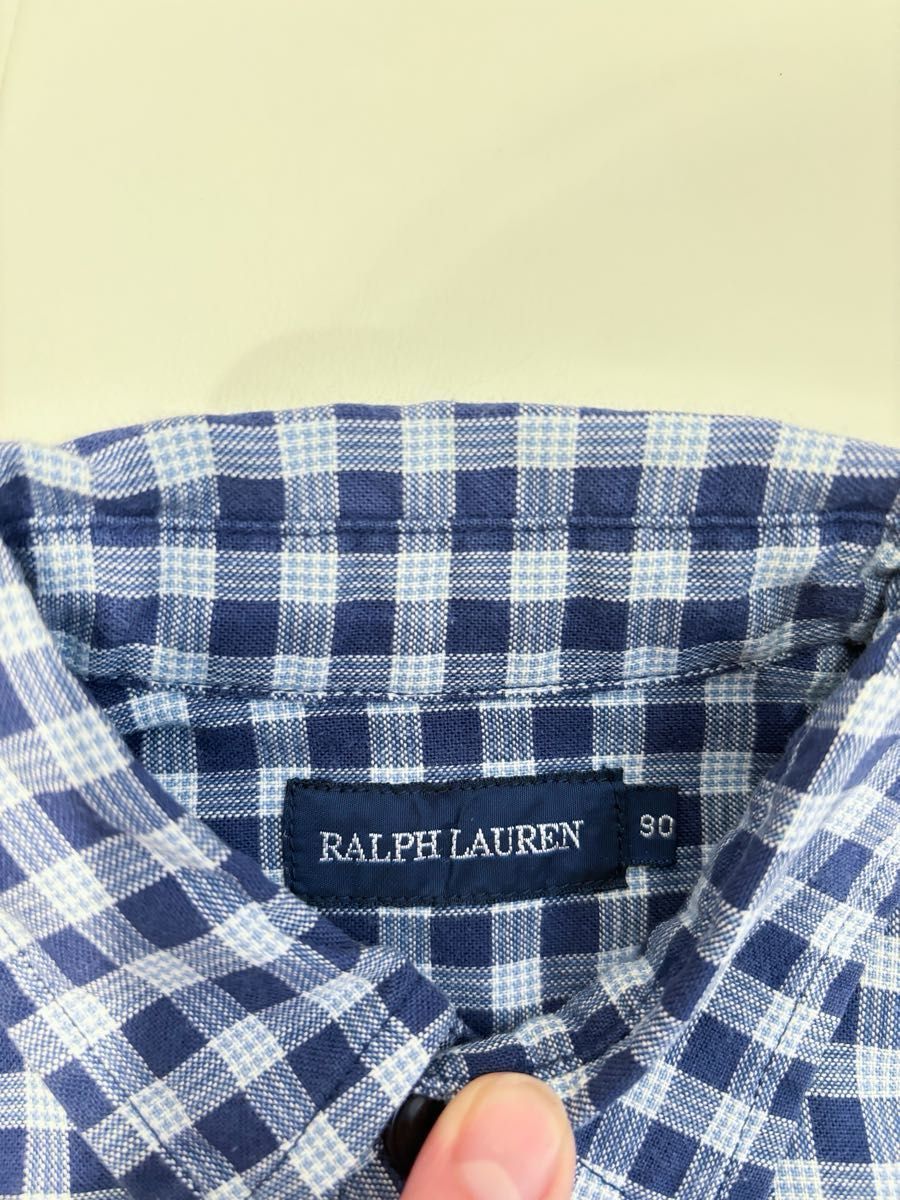 ラルフローレン 90 チェック ブルー シャツ 3Tポニー刺繍 フォーマル