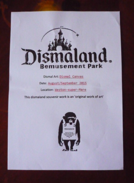 送料無料★バンクシー Banksy １００ドル ★真作保証 ★キャンバス生地★サインあり ★Dismalandディズマランドの入場チケットあり D17_保証書です