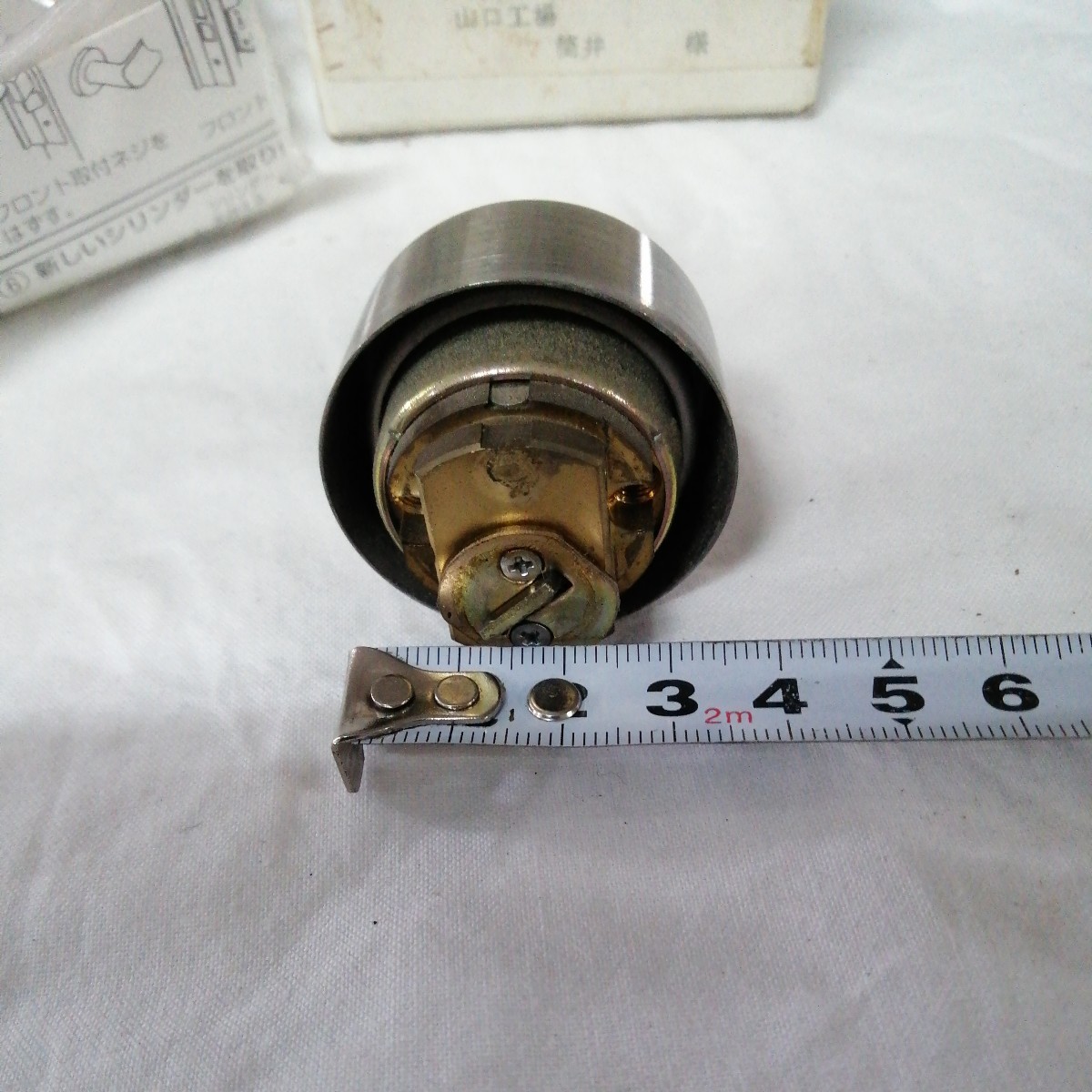 ゴール ドア 錠 シリンダー 鍵 キー1本 直径約40mm 内側29mm 真鍮部分25mm 幅約35.4mm 送料520円可能_画像4
