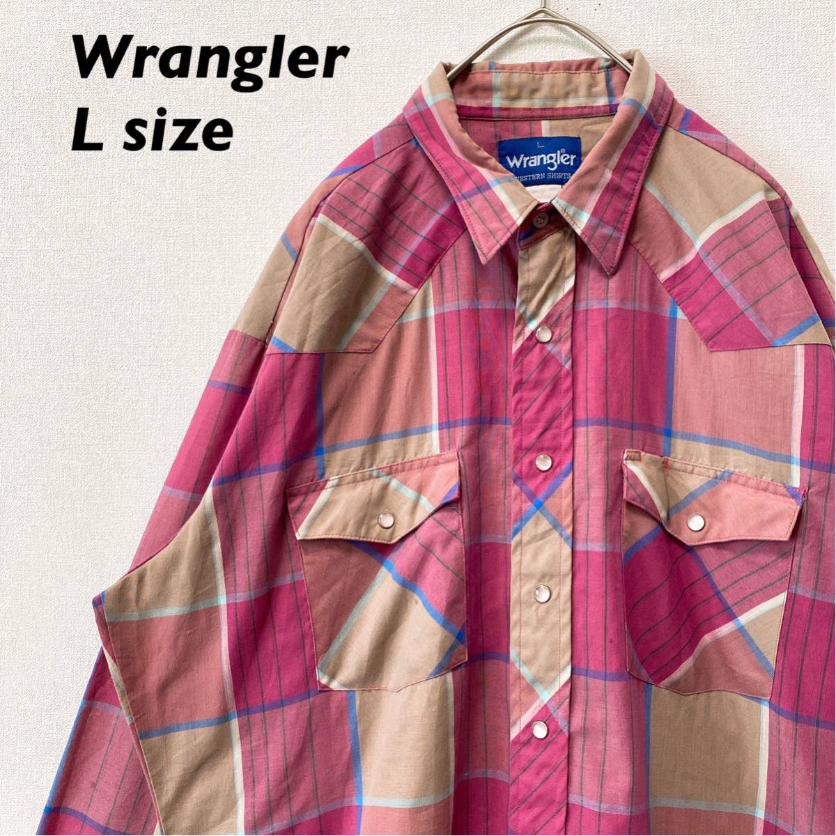 ラングラー　長袖シャツ　ワークシャツ　総柄　チェック　ピンク色　男女兼用　Lサイズ　ユニセックス　大きいサイズ　wrangler_画像1