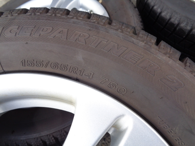 タイヤホイール 4本セット ブリヂストン アイスパートナー2 155/65R14 2020年 ダイハツ純正アルミ付 14X4.5J オフ45ハブ径54【8650 6-549】_画像5