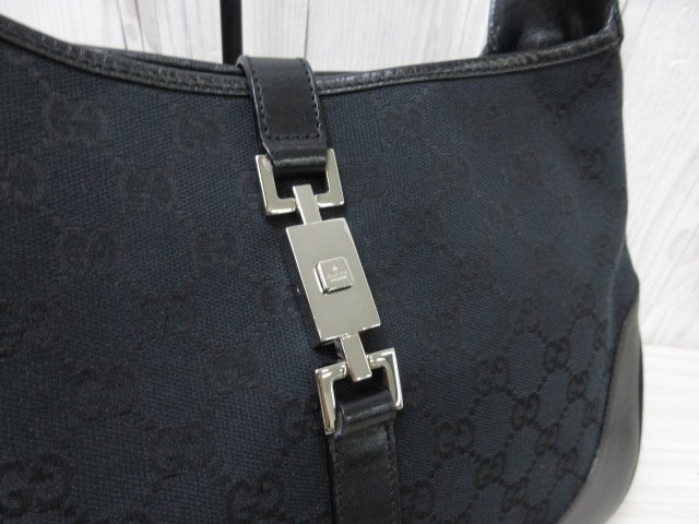 極美品 GUCCI グッチ GGキャンバス ジャッキー ハンドバッグ ショルダーバッグ バッグ キャンバス×レザー 黒 68340_画像9