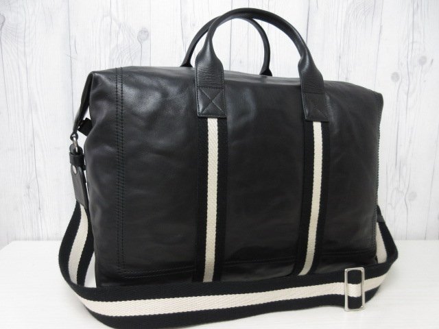 極美品 BALLY バリー ボストンバッグ ショルダーバッグ バッグ レザー×キャンバス 黒 A4収納可 2WAY メンズ 68614_画像3