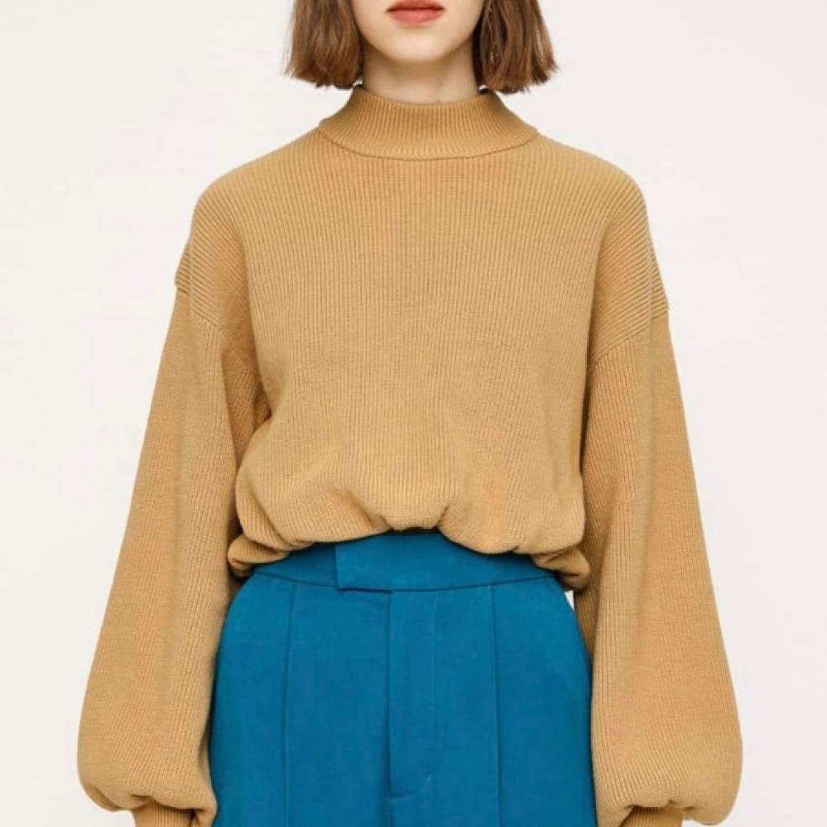 新品未使用 タグ付き SLY スライ CROPPED HN PUFF SLEEVE ニット ブラウン キャメル 茶色 モックネック