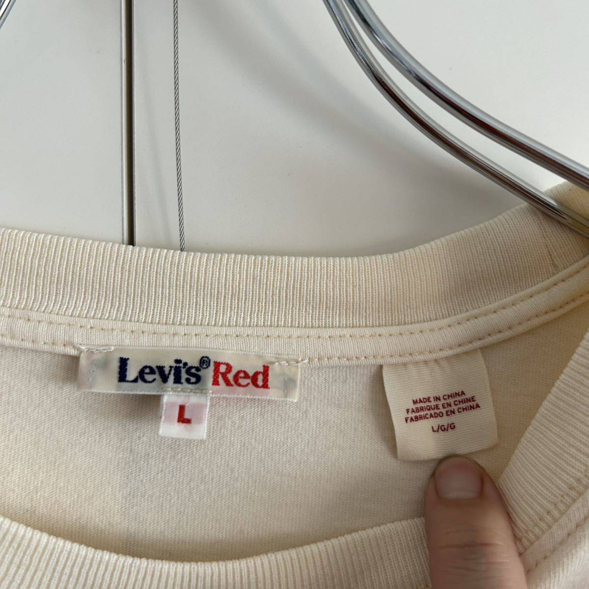 LEVI'S RED リーバイスレッド ロゴ Tシャツ L 袖裾シングル チェーン刺繍 オフホワイト PC9-A0192-0000 大きめ_画像4