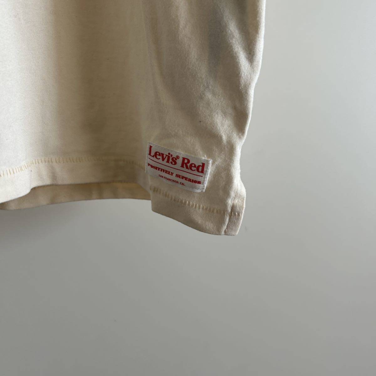 LEVI'S RED リーバイスレッド ロゴ Tシャツ L 袖裾シングル チェーン刺繍 オフホワイト PC9-A0192-0000 大きめ_画像5