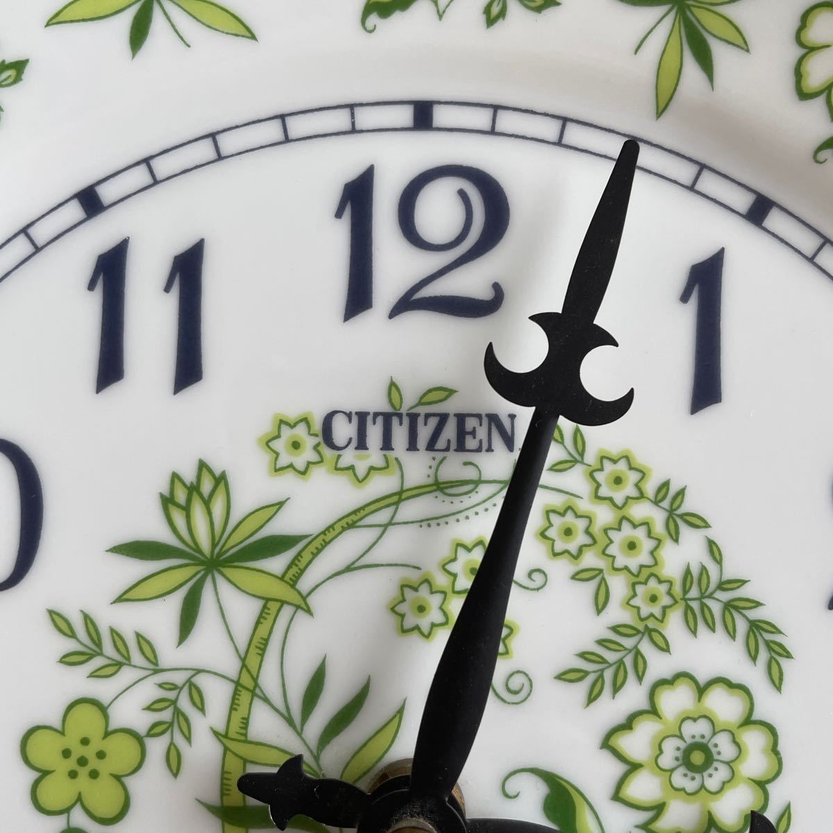 CITIZEN シチズン 掛け時計 お皿 グリーン 花柄 アナログ インテリア おしゃれ 動作確認済みの画像5