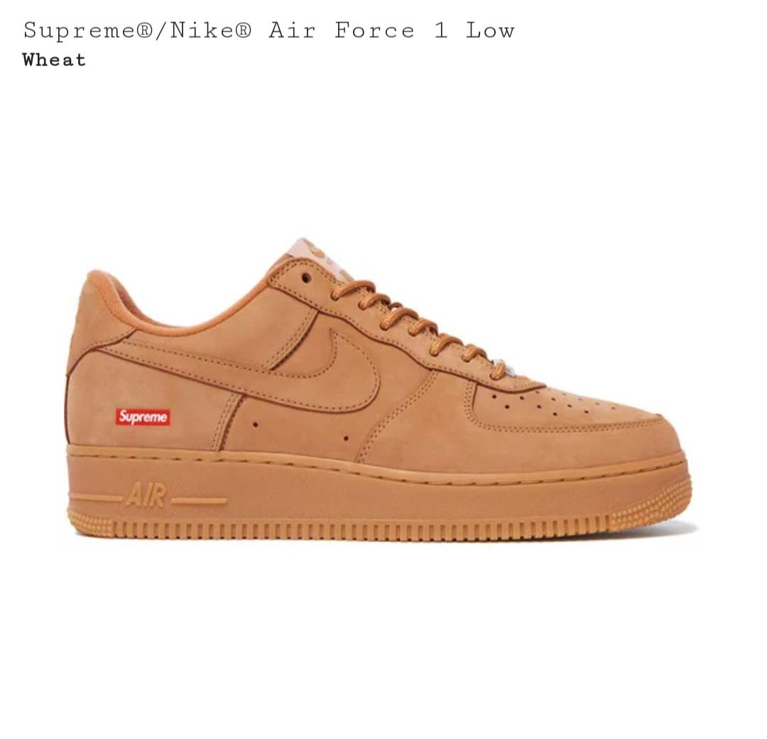 国内正規品　新品未使用　2022 FW supreme air force 1　Wheat シュプリーム　エア　フォース　ウィート　24cm