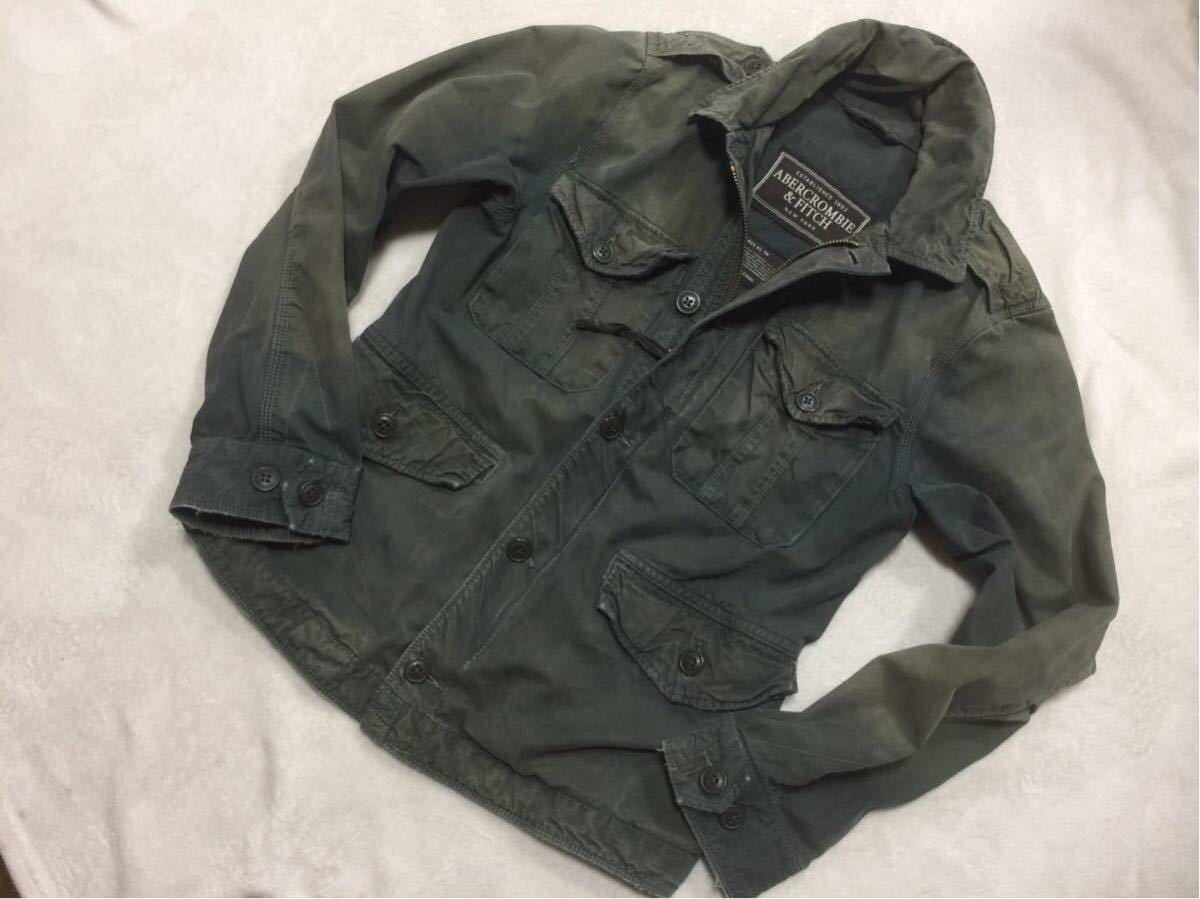 アメリカLA購入★アバクロ『abercrombie&fitch』おしゃれミリタリージャケット★S-M★ビンテージ加工☆カーキ