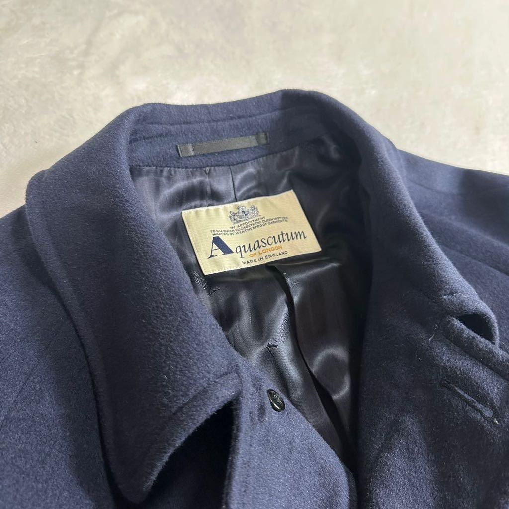 ◆極美品◆希少L〜LLサイズ Aquascutum アクアスキュータム アンゴラ混 チェスターコート メンズ 裏地ロゴ ビジネス 紺 ネイビー ロング丈 _画像8