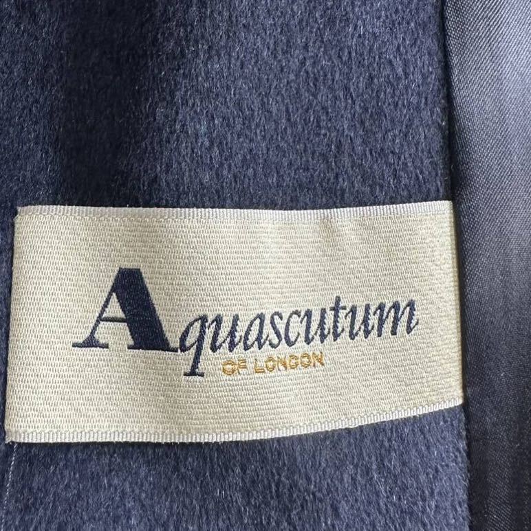 ◆極美品◆希少L〜LLサイズ Aquascutum アクアスキュータム アンゴラ混 チェスターコート メンズ 裏地ロゴ ビジネス 紺 ネイビー ロング丈 _画像6