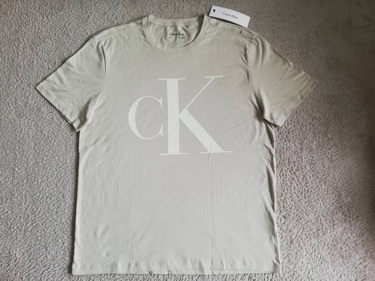 新品未使用！ カルバンクライン メンズ ckロゴ Tシャツ Lサイズ ベージュ/ホワイト 半袖 カットソー Calvin Kleinの画像1