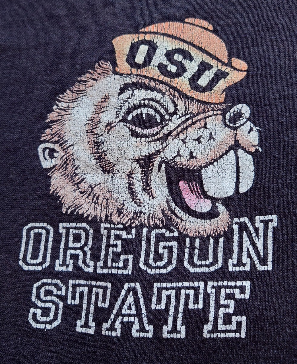 60s 美品 スペシャル ブラックボディ ヴィンテージ スウェット OREGON STATE カラー 大きいサイズ Lサイズ相当 60〜70年代 フロッキー_画像4