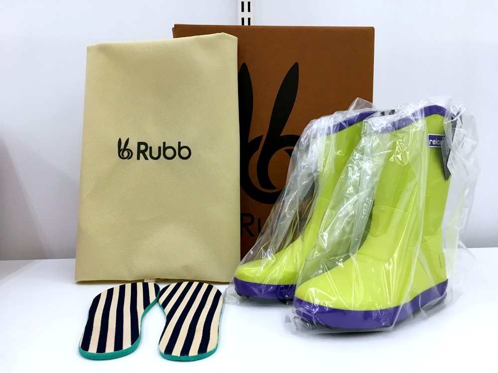 【同梱可】【80】未使用品 長期保管 レイコム Rubb コラボ キッズ レインブーツ 19cm ライム/パープル 別注 amiens kids 長靴 男の子女の子_画像1