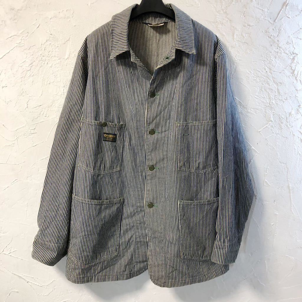 vintage OSHKOSH オシュコシュ ヒッコリーデニム カバーオール デニムジャケット ヴィンテージ デニム MADE IN USA 42 ワークジャケット _画像2