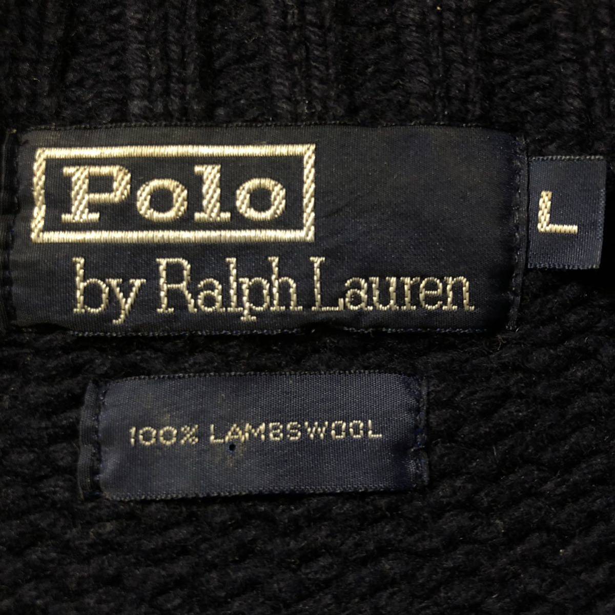 J2 POLO by Ralph Lauren ニット ジャケット セーター カーディガン ドライバーズニット ラムウール ネイビー 90s vintage _画像3