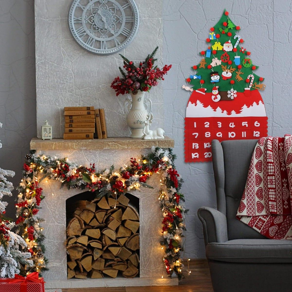 ＊繰り返し使える＊クリスマス アドベント カレンダー  壁掛け タペストリー クリスマスツリー 飾り デコレーション フェルト