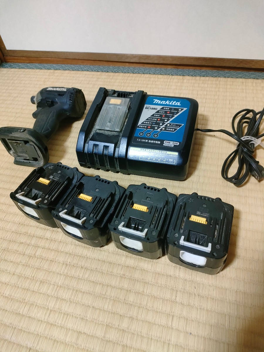 マキタ14.4v3.0AhバッテリーBL1430×4個　純正充電器DC18RC　インパクトドライバーTD160Dセット_画像1