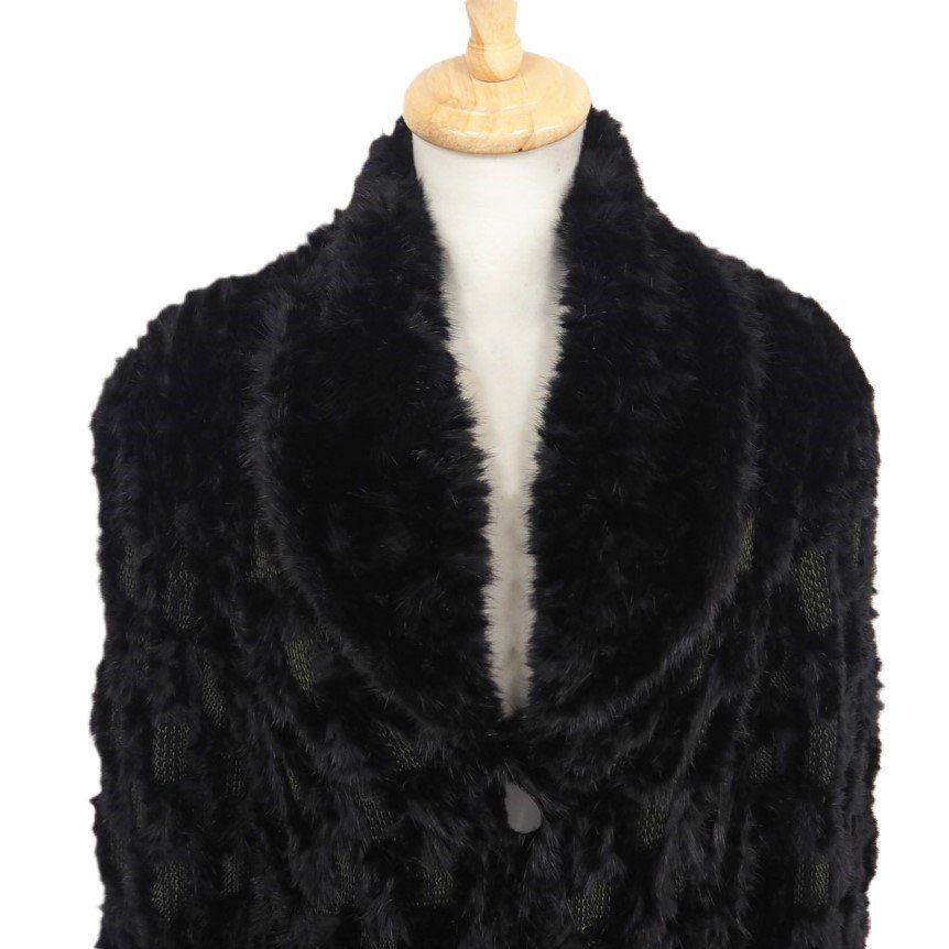 美品【 ETERNA FURS★レア 】高級毛皮　生地×ブラックミンク◆ロングコート　着丈：106cm　襟元：ボタン付き　カーキ×ブラック◆T499T_襟元：ボタン付き