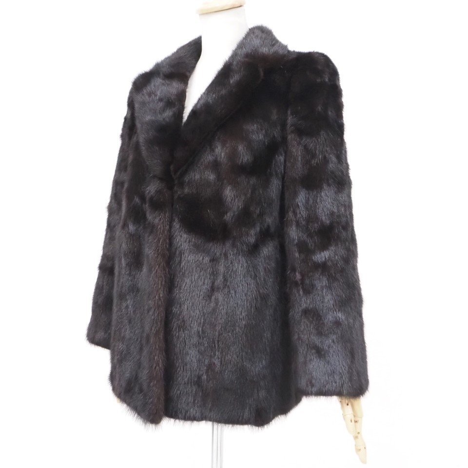 美品【 FUR FLASH / BIGサイズ / ベーシック 】高級毛皮 ブラックミンク ◆ハーフコート 70cm丈 ◆黒色に近いDB ◆サイズ 13号 ◆T620Y_画像4