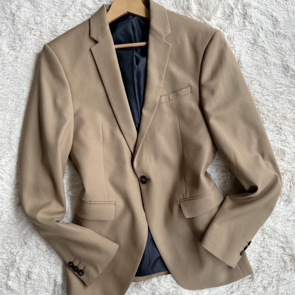 極美品【大人のお洒落】ZARA MAN ザラ テーラードジャケット 46 Mサイズ相当 ベージュ ブレザー 1B キャメル サイドベンツ 春秋冬 メンズ_画像2