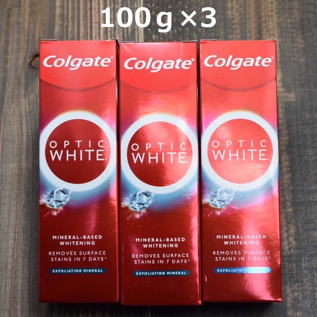 Colgate コルゲート オプティックホワイト プラスシャイン 100g 3個セット ホワイトニング 歯磨き粉 新パッケージ EXFOLIATING MINERAL_画像1