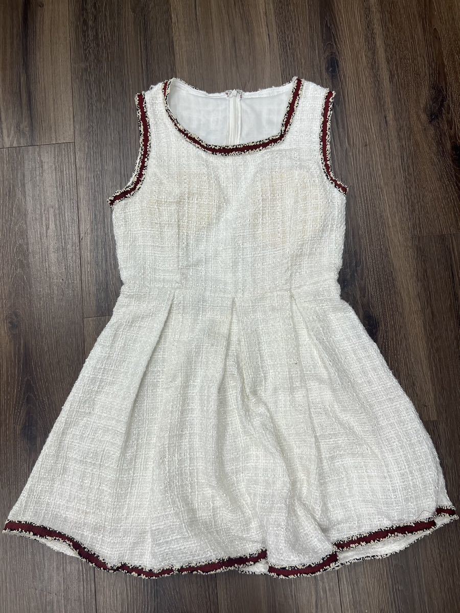 ワンピース　ミニ　ドレス　ツイード　ホワイト　白_画像1