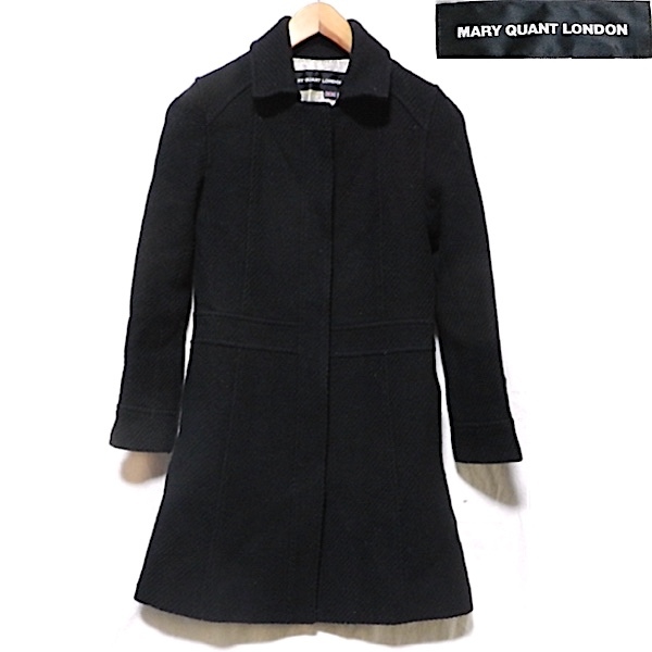 Mary Quant LONDON マリークワントロンドン ウールコート ドレスコート デザインコート ジャケット 黒 レディース M_画像1