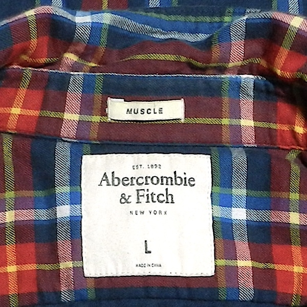 Abercrombie&Fitch アバクロンビー&フィッチ 大柄 チェック ロゴ 長袖シャツ ネルシャツ デザインシャツ ドレスシャツ 赤 紺 緑 青 白 L_画像4