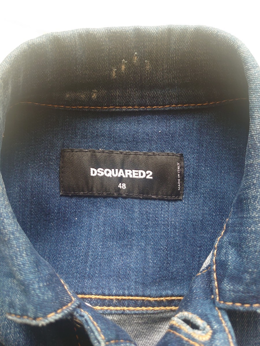 DSQUARED2美品 ストレッチデニムジャケット ペンキ加工 クラッシュ48 正規品ハンガー、袋付き_画像3