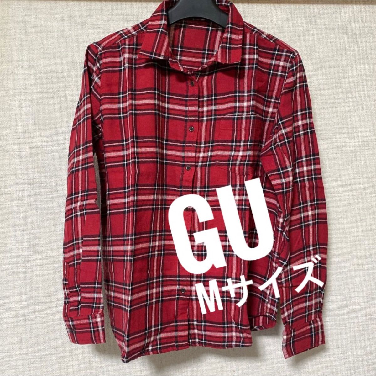 GU ジーユー レディース トップス チェックシャツ 長袖 綿シャツ 赤 古着 Mサイズ