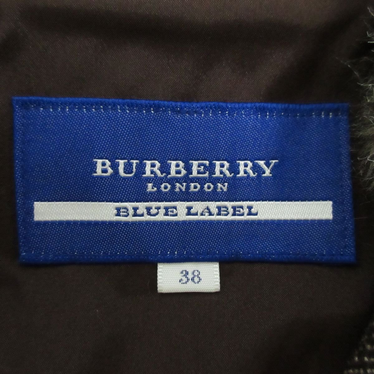 美品 BURBERRY BLUE LABEL バーバリーブルーレーベル エコファー 4B シングル ツイードジャケット サイズ38 ブラウン_画像9