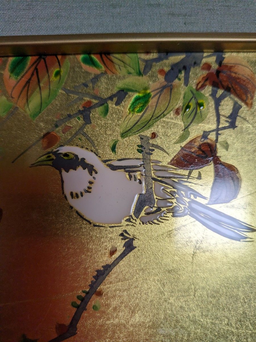 九谷焼金箔おしどり久谷作家三階月城絵柄絵画額装 インテリア陶 九谷焼金箔おしどり久谷作家三階月城絵柄絵画額装 インテリア陶
