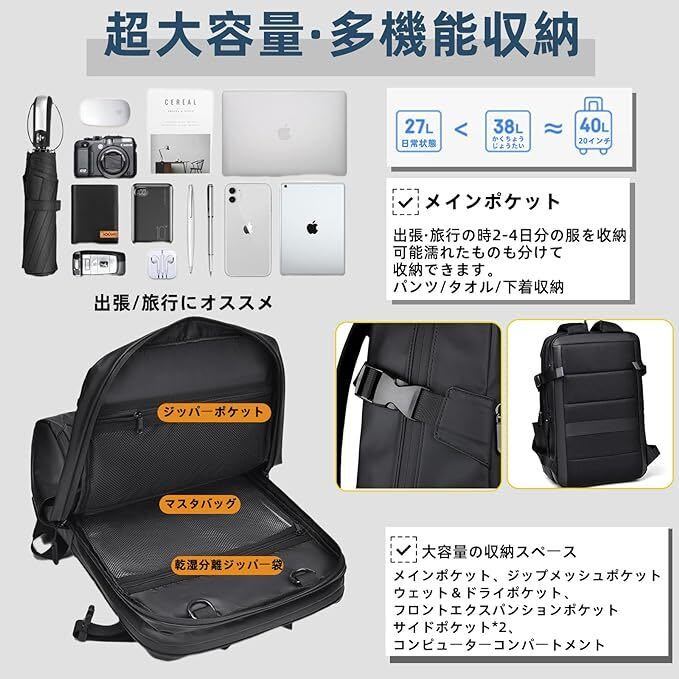 【未使用送料無料】リュック メンズ リュックサック 大容量 防水 軽量 多機能 15.6インチ 再帰反射 耐衝撃 男女兼用 _画像3