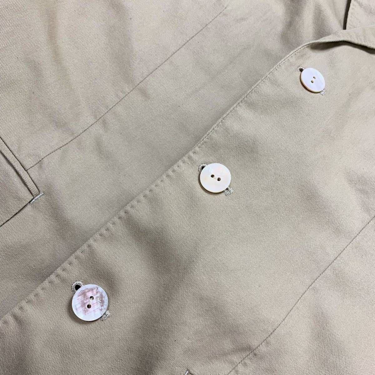 美品/XL ●BARACUTA バラクータ テーラード アンコン ジャケット シェルボタン 貝ボタン 本切羽 ベージュ チェック ストライプ 42サイズ_画像6