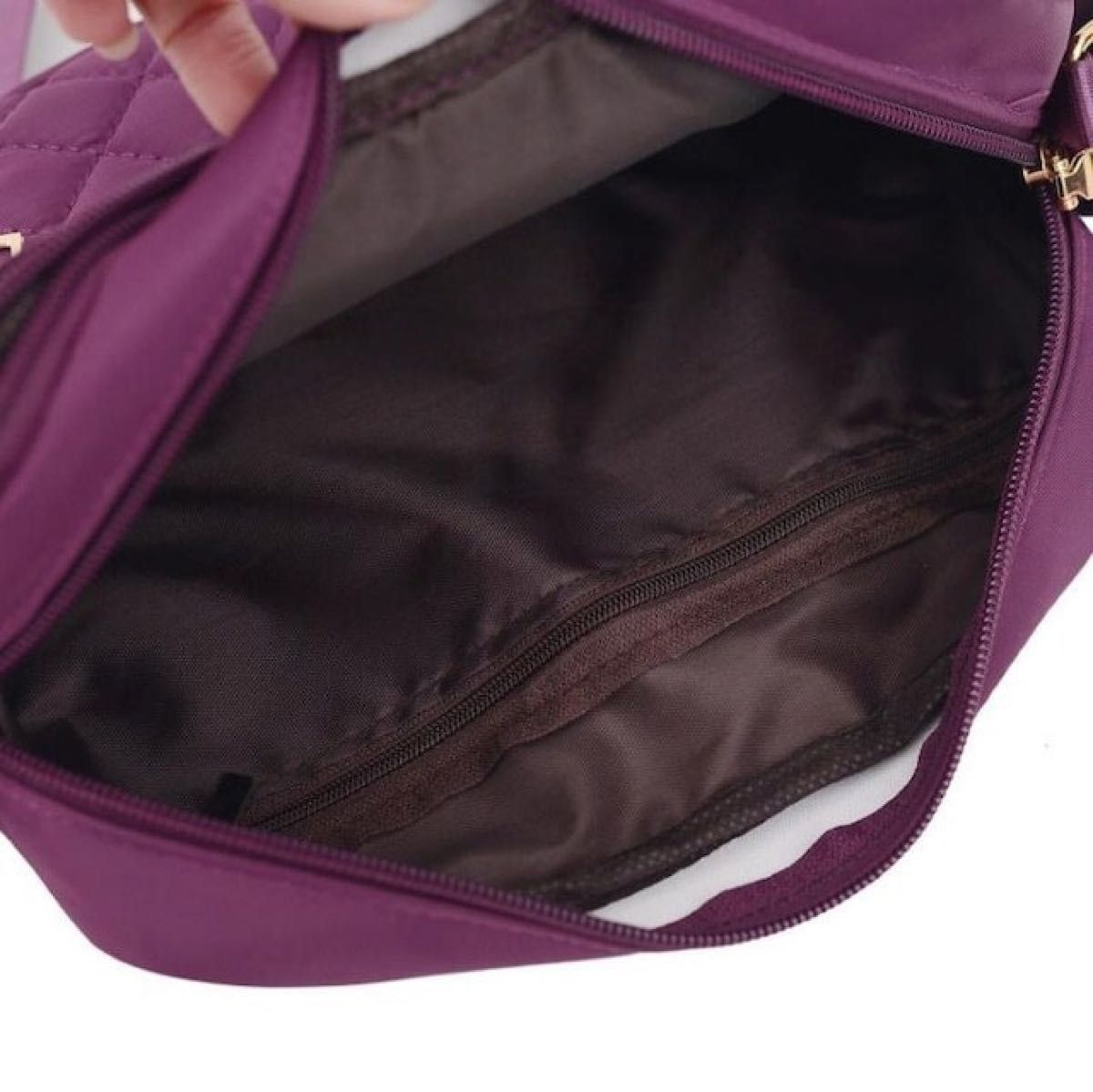 ショルダーバッグ レディース 紫 パープル 斜めがけ 大容量 収納 ポケット ナイロン キルティング シンプル