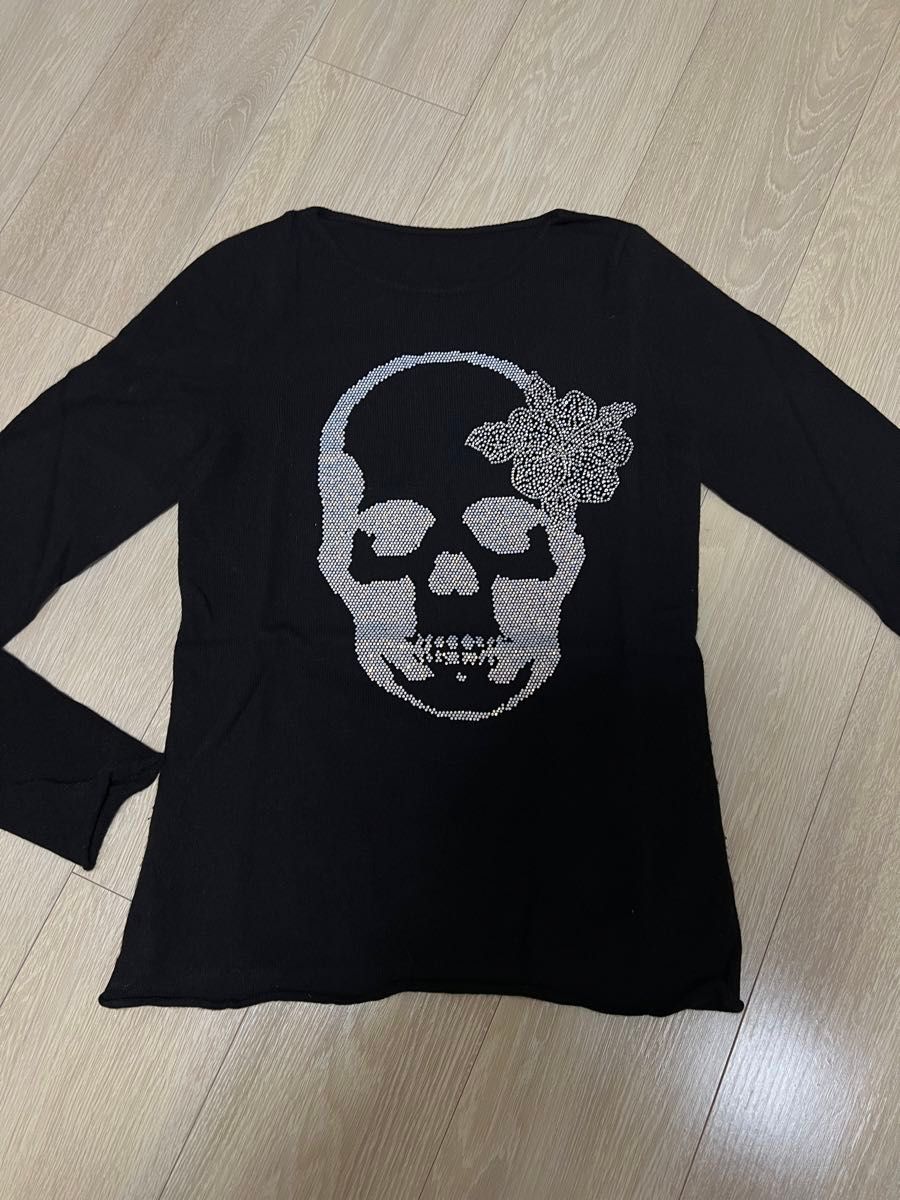 【超美品】ルシアンペラフィネ スカル柄スワロフスキー 最高級カシミヤ100%